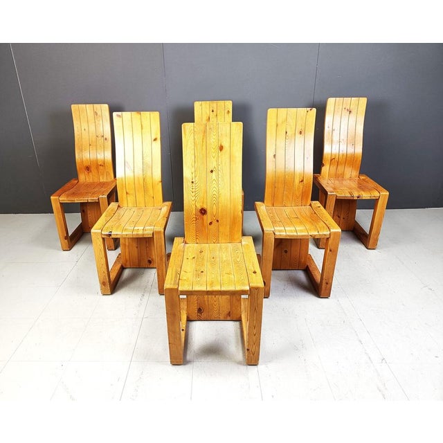 Vintage Pine Wood Dining Chairs, 1970s, Set of 6 For Sale - Image 4 of 12