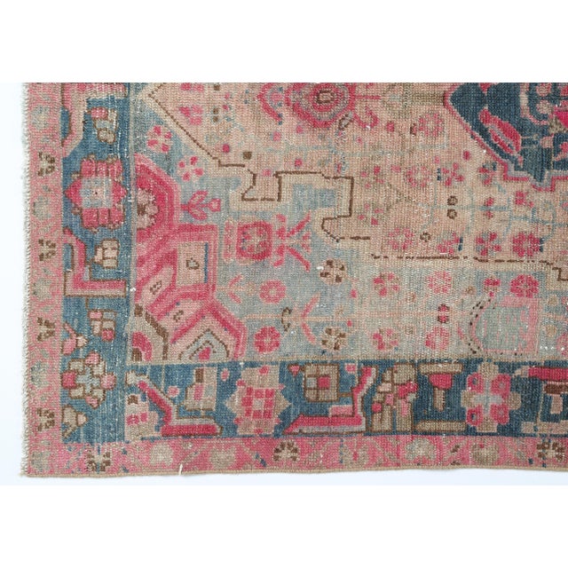 Vintage Wool on Cotton Tribal Area Rug – HandMade All Around Design in Soft Rose & Blue Tones -3' 7'' X 7' 4'' For Sale - Image 11 of 12