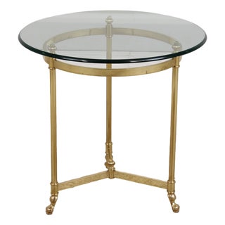 Brass & Glass Round End Table For Sale