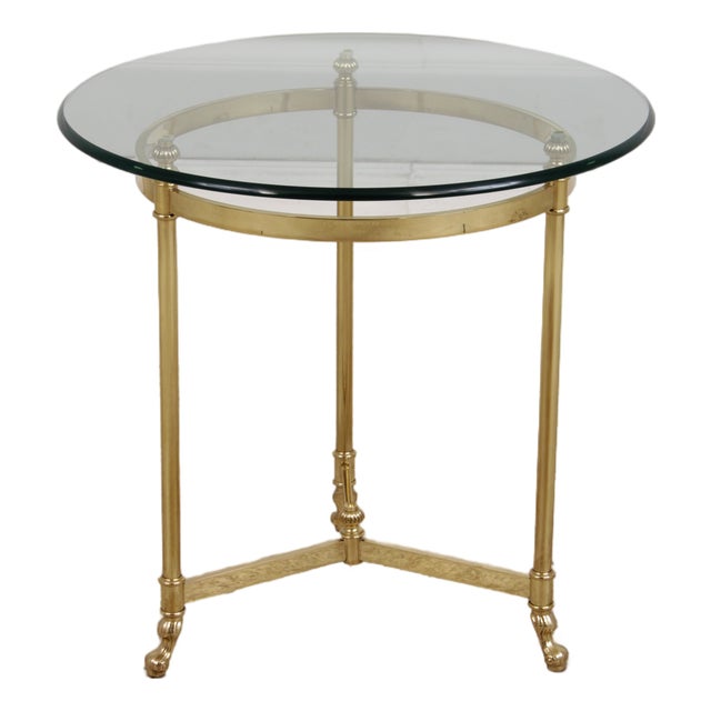 Brass & Glass Round End Table For Sale