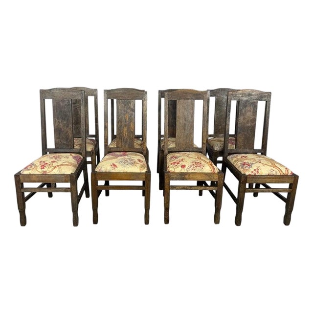 Set of 8 Rustic English Arts & Crafts Dining Chairs For Sale