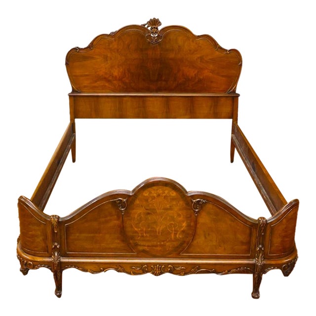 French Louis XVI Style Circassian Walnut Full Size Bed Circa 1920's For Sale