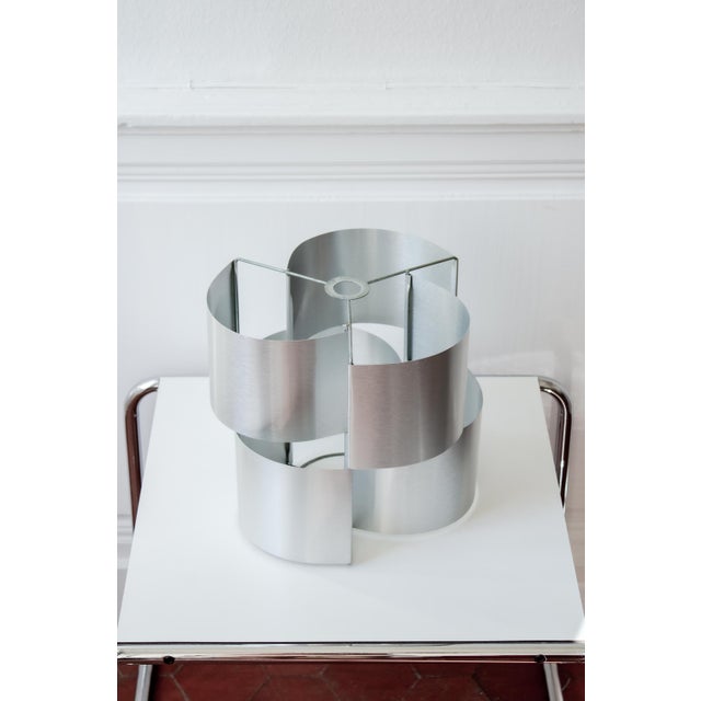 Vintage Brushed Aluminum Pendant Light attributed to Max Sauze, France, 1970s For Sale - Image 11 of 15