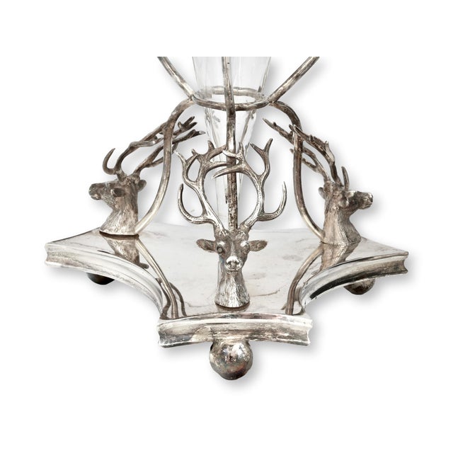 Late 19th Century Victorian Stag's Head Silverplate & Glass Vase For Sale - Image 5 of 7