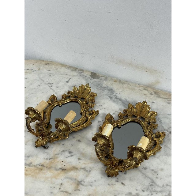 Gold Mid-Century Modern Wall Lamps with Mirror, 1960s, Set of 2 For Sale - Image 8 of 8