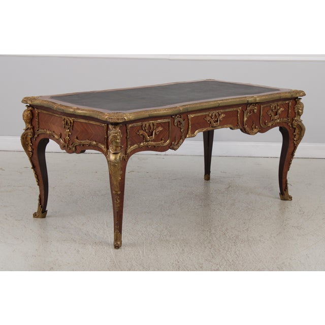 Vintage Louis XV Bureau Plat Writing Desk W. Leather Top For Sale - Image 18 of 18