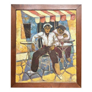 Eduard Braun, Two Men in Front of the Bar, 1935, Oil Painting on Canvas, Framed For Sale