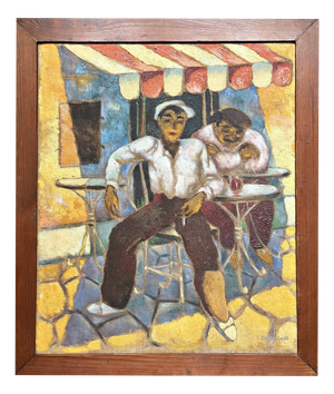 Eduard Braun, Two Men in Front of the Bar, 1935, Oil Painting on Canvas, Framed