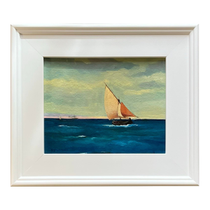 Oil Painting of a Sailboat in White Frame by Satori Gregorakis