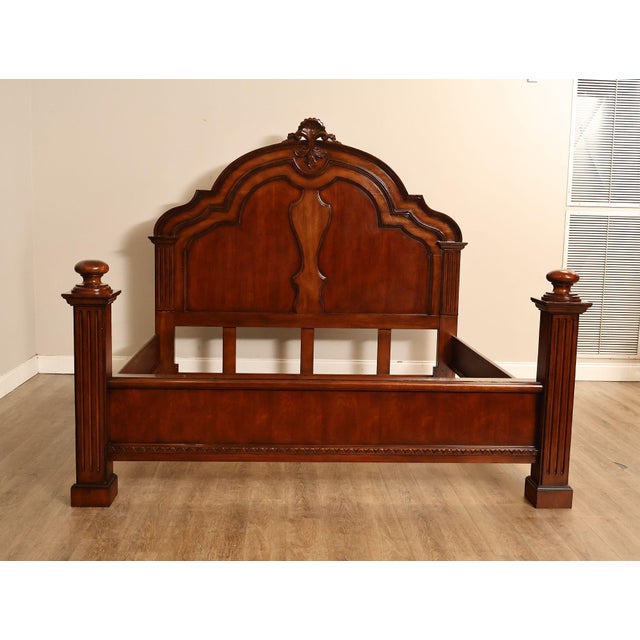 Baroque Style King Size Mahogany High Back Carved Bed Frame For Sale - Image 11 of 18