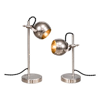 1960s Brazilian Modern Chrome-Plated Table Lamps, - Pair Rewired For Sale