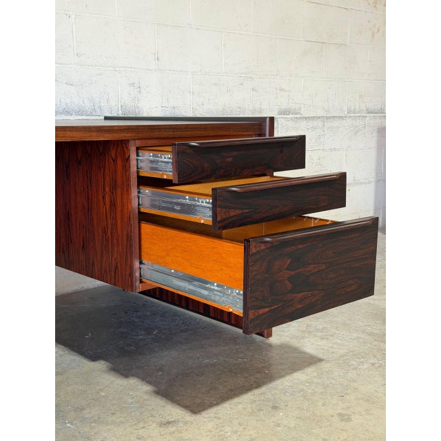 Rosewood Double-Pedestal Executive Desk With 5 Drawers Danish Mid-Century Modern 1970s For Sale - Image 11 of 14
