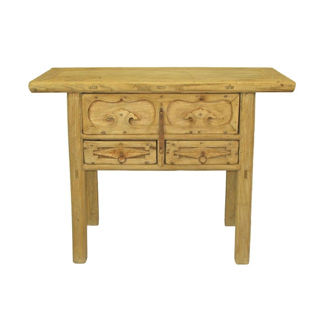 Light wood color, grains, knots, lines and natural wood imperfection bring characters to this antique Asian reproduction...