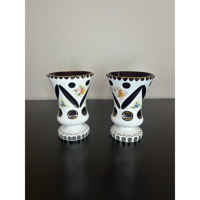 American Pair of Late 19th Century Bohemian Opaque Flashed Dark Red Glass Vases For Sale - Image 3 of 7