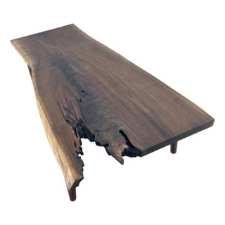Handcrafted Live-Edge Walnut Coffee Table With Natural Insect Detailing For Sale