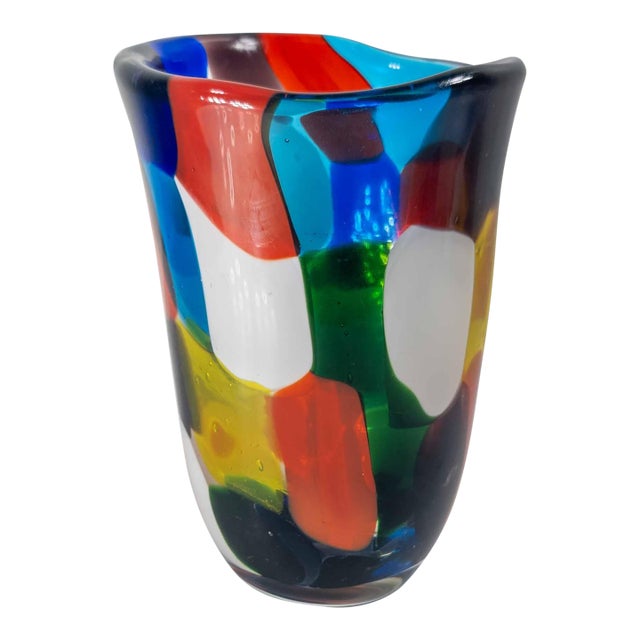 Mid-Century Modern Italian Murano Glass Colorful Patchwork Vase For Sale