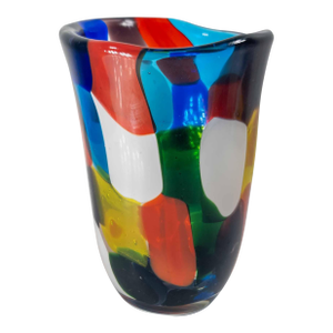 Mid-Century Modern Italian Murano Glass Colorful Patchwork Vase