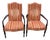 Late 20th Century Pair of Traditional High-Back Armchairs With Red & Gold Striped Upholstery – Carved Wood Frames For Sale