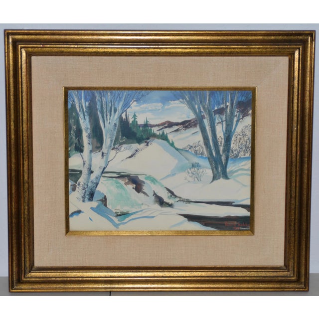 Paper Lucille Hobbie (1915-2008) Winter Landscape C.1952 For Sale - Image 7 of 7