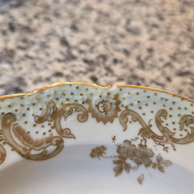 Antique 1896-1920 Elite Works Limoges France Celadon Dot & Gilded Scroll Berry Bowls - Set of 4 For Sale In Portland, ME - Image 6 of 8