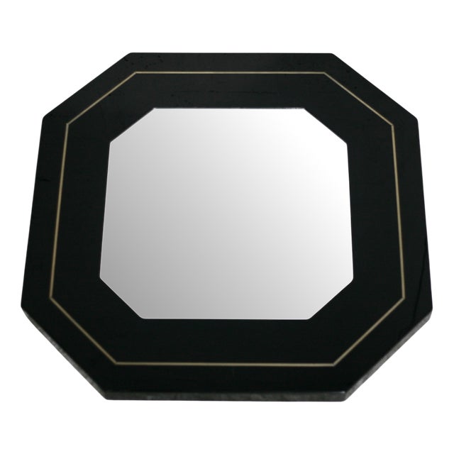 Black Lacquered Wood & Brass Edging Octagonal , 1970s For Sale