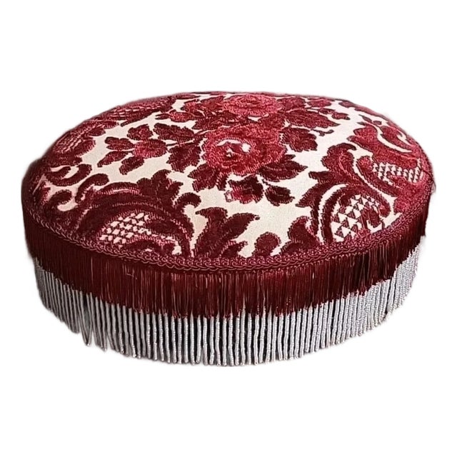 Late 20th Century Traditional Oval Coctail Ottoman Fringe Trim For Sale