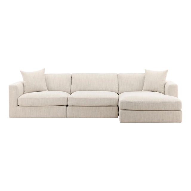 Contemporary Taupe Woven Right Chaise Sofa For Sale