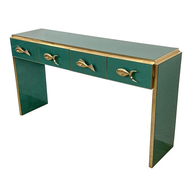 Green Glass Console with Four Drawers, 1980s For Sale - Image 6 of 11