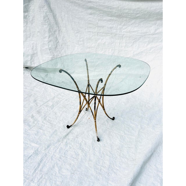 Mid-Century Modern 60's Midcentury Wrought Iron Base With Glass Top Patio/Outdoor Table For Sale - Image 3 of 11