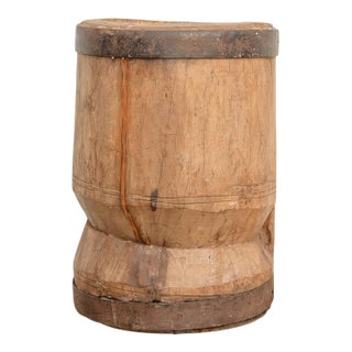 Monumental Primitive Teak & Metal Mortar For Sale