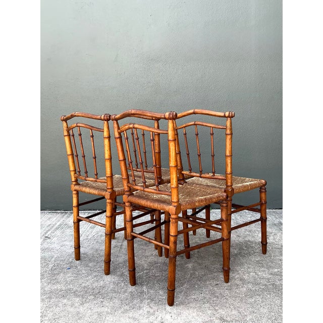 Vintage Bamboo-Style Wood and Cane Chairs - Set of 4 For Sale - Image 12 of 14