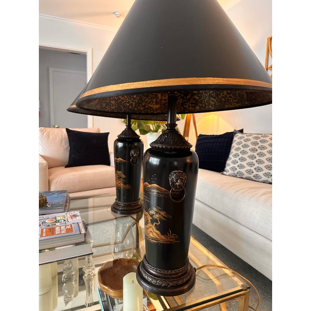 1990s Theodore Alexander Hand-Painted Chinoiserie Table Lamps – Pair For Sale - Image 11 of 16