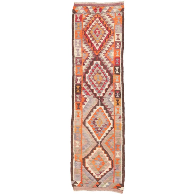 Textile Vintage Mid Century Colorful Kilim Runner For Sale - Image 7 of 7