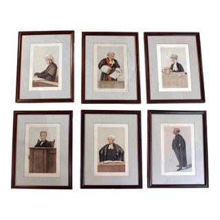 1870s & 1880s Set of 6 Framed "Judges" Vanity Fair Spy & Ape Prints For Sale