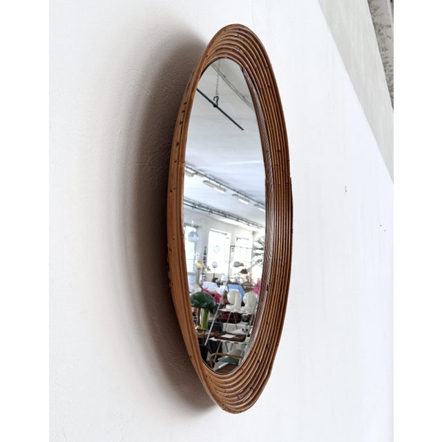 Vivai del Sud Mid-Century Italian Circular Rattan Wall Mirror in the style of Vivai Del Sud, 1960s For Sale - Image 4 of 16
