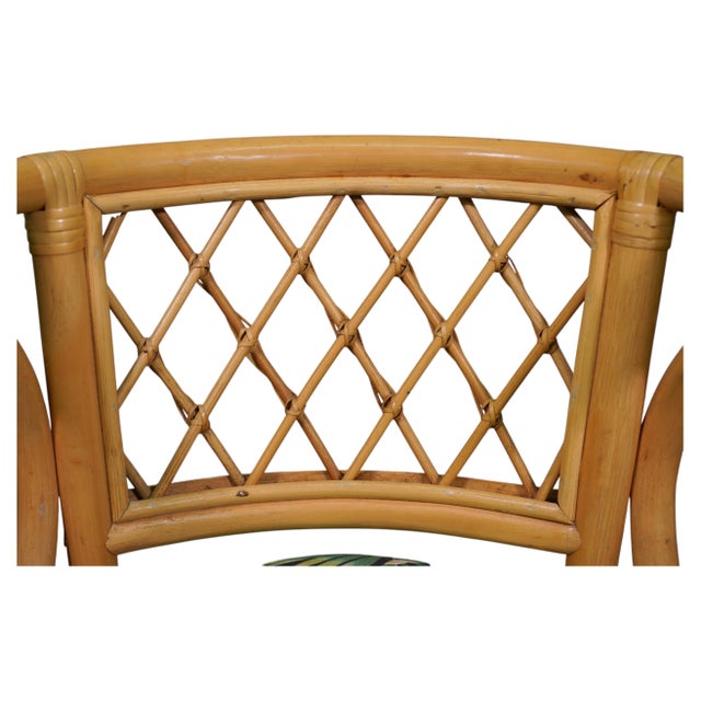 1970s Vintage Coastal Rattan Bistro Table & Chairs Set, New Tropical Fabric, 1970s For Sale - Image 5 of 13
