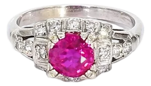 Vintage Platinum Gia Certified Unheated Burmese Ruby Ring With Diamonds - Size 7