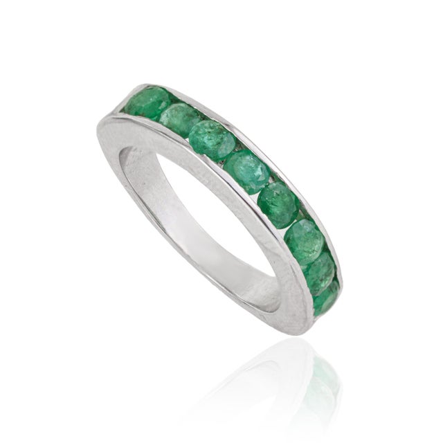 Art Deco Art Deco Style 0.85 Ct Green Emerald Channel Set Half Eternity Band Ring Size 6 For Sale - Image 3 of 15