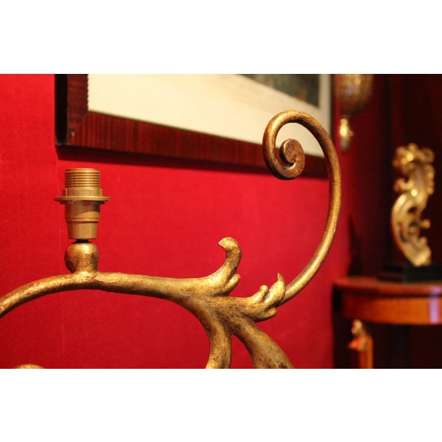 Large 19th Century Italian Gilt Handwrought Iron Scale One Light Table Lamps, Set of 2 For Sale - Image 17 of 18