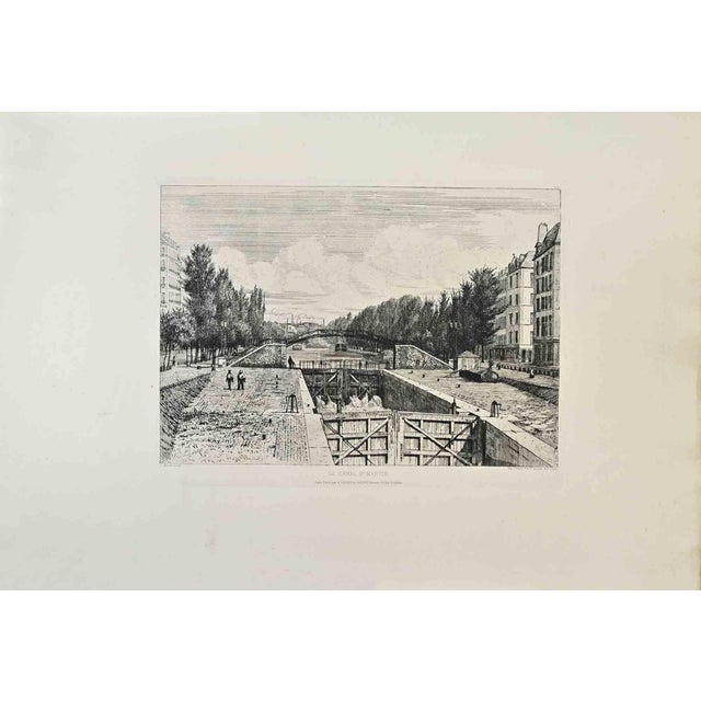 Adolphe Martial-Potémont, Le Canal St Martin, Etching, 1870s For Sale