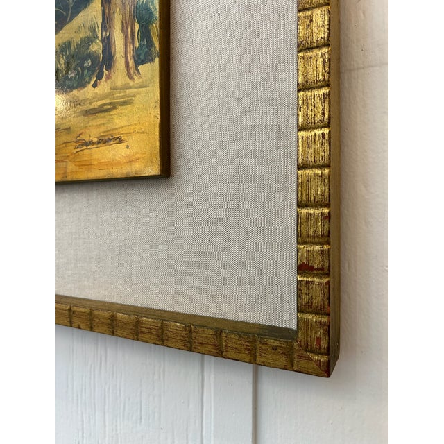 Pair of Vintage Original Oil on Board With New Linen Float Mat and Original Wood and Gold Leaf Frames For Sale - Image 15 of 18