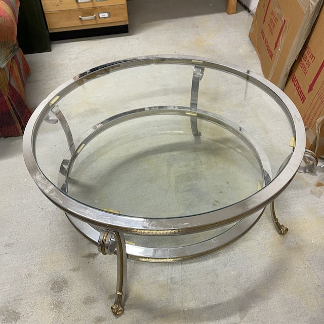 Vintage Glass Top Chrome Gueridon Coffee Table With Claw and Ball Feet For Sale - Image 4 of 12