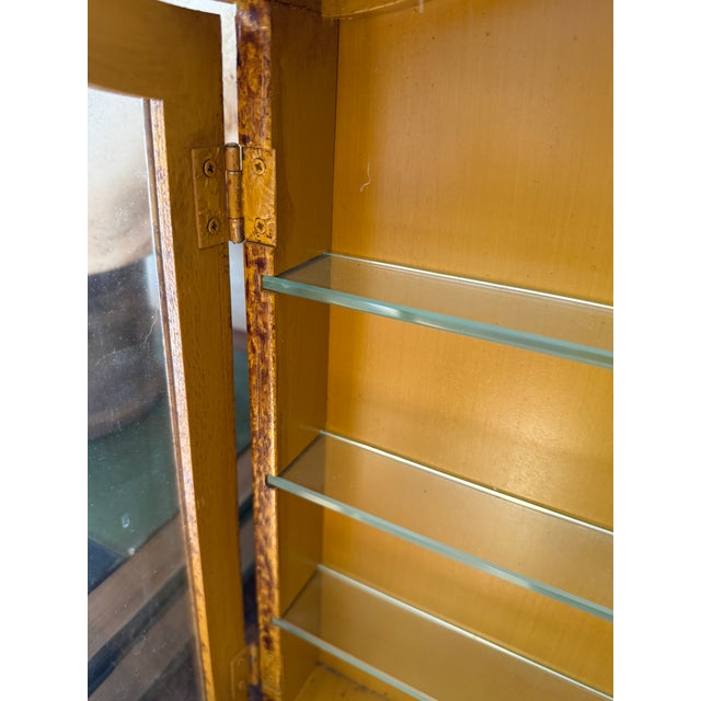 Vintage Italian Burlwood Finish Hanging Wall Curio Cabinet Glass Shelves Made in Italy For Sale In Chicago - Image 6 of 12