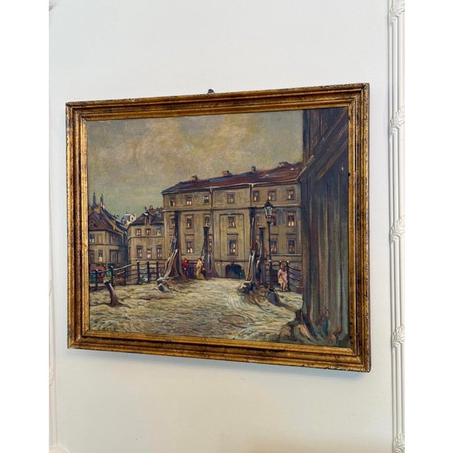 Richard Hendorf “Bridge in Winter” German Oil Painting, 1924 For Sale - Image 4 of 7