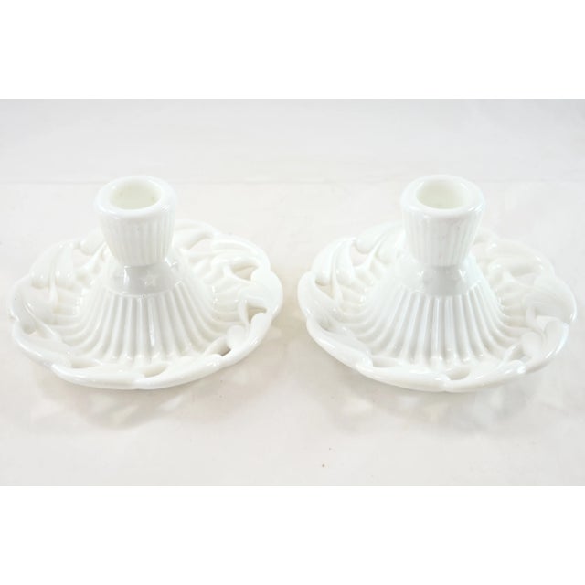 Farmhouse Fostoria Open Work Candle Holders - a Pair For Sale - Image 3 of 4