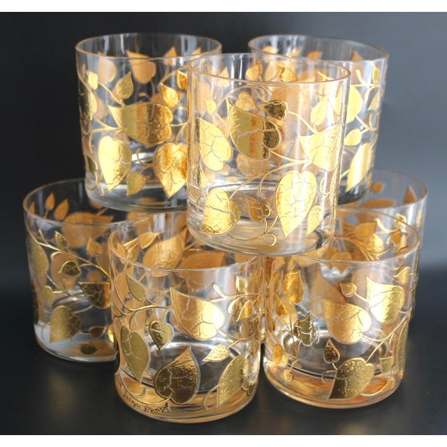 Set of 8 Georges Briard Double Old Fashioned Glasses, MCM, 22k Gold Leaf Design Excellent vintage condition. 3.5” Tall x...