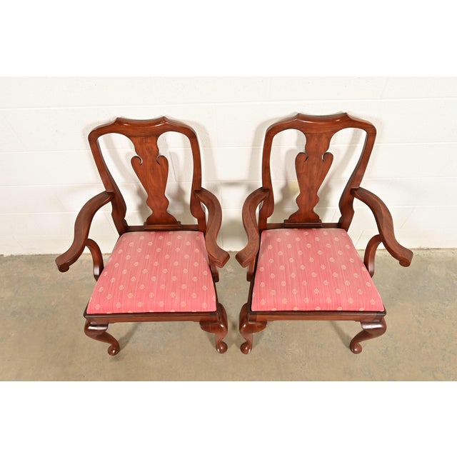 Late 20th Century Henkel Harris Queen Anne Solid Cherry Wood Armchairs, Pair For Sale - Image 5 of 15