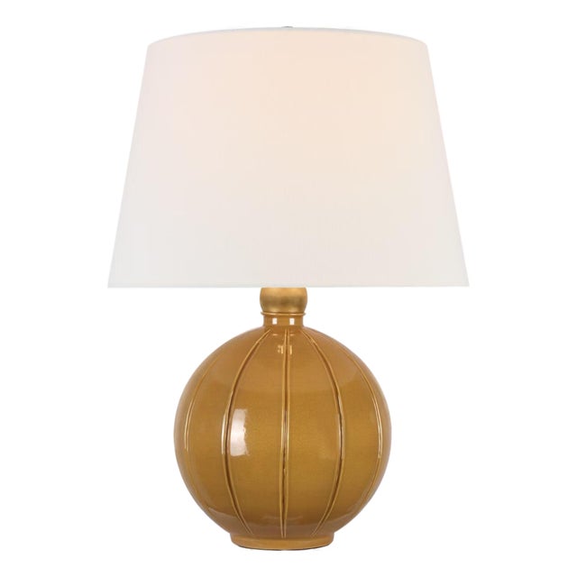 Thomas O'Brien by Visual Comfort Signature Ponteil 26" Table Lamp in Crackled Sienna with Linen Shade For Sale