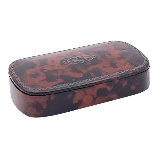 Faux Tortoise Snuff Box With Silver Inlay, 19th Century England For Sale