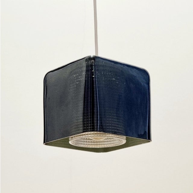 Stunning Scandinavian mid-century modern glass ceiling/pendant light by Carl Fagerlund for Orrefors (Sweden, 1960s). Dark...